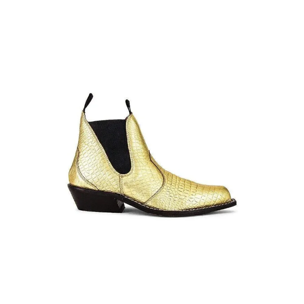 NEW FREE PEOPLE BEAU WESTERN ANKLE BOOT IN METALLIC GOLD